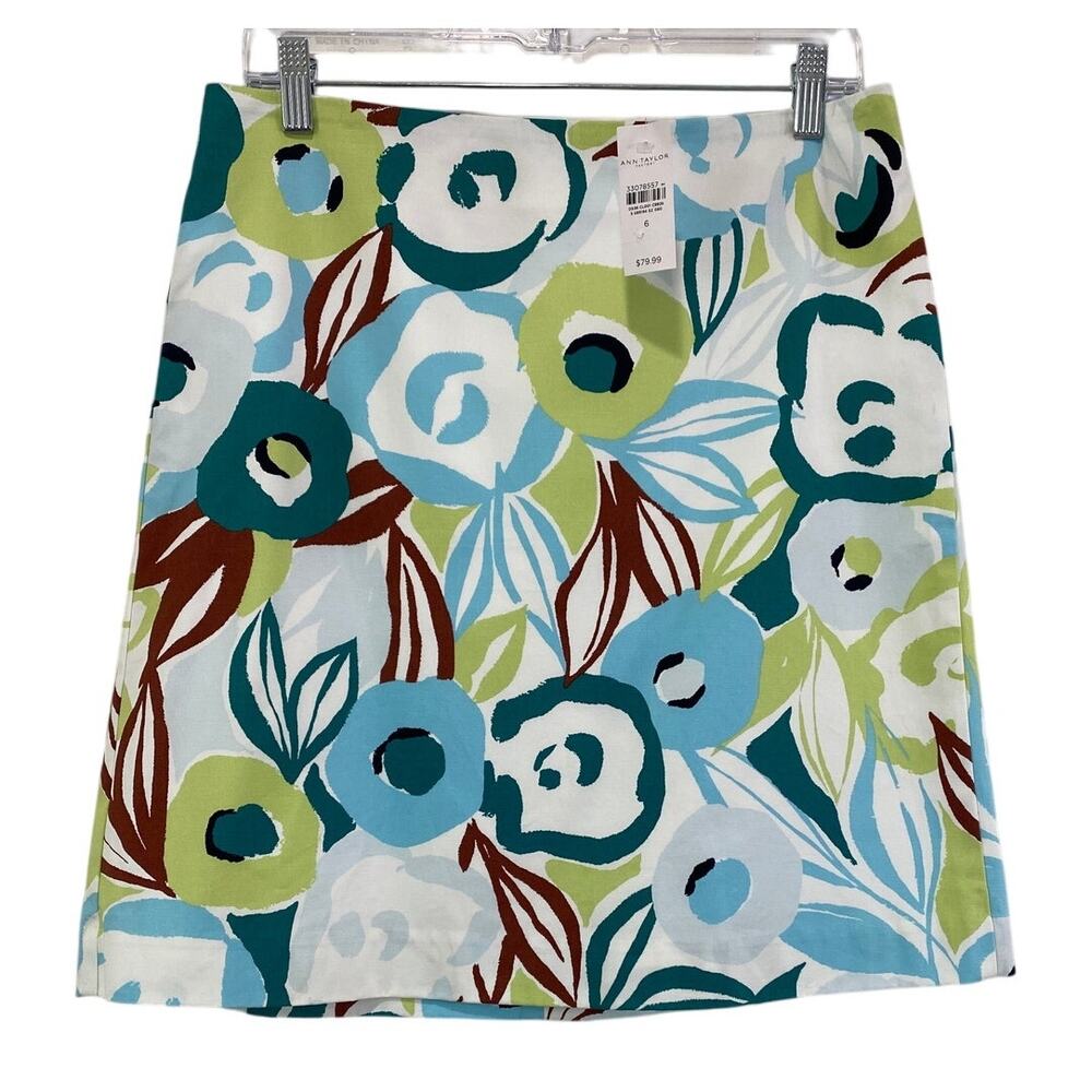 NWT Ann Taylor Bold Tropical Floral Cotton Skirt Size 6 Lined Travel Resort Wear
